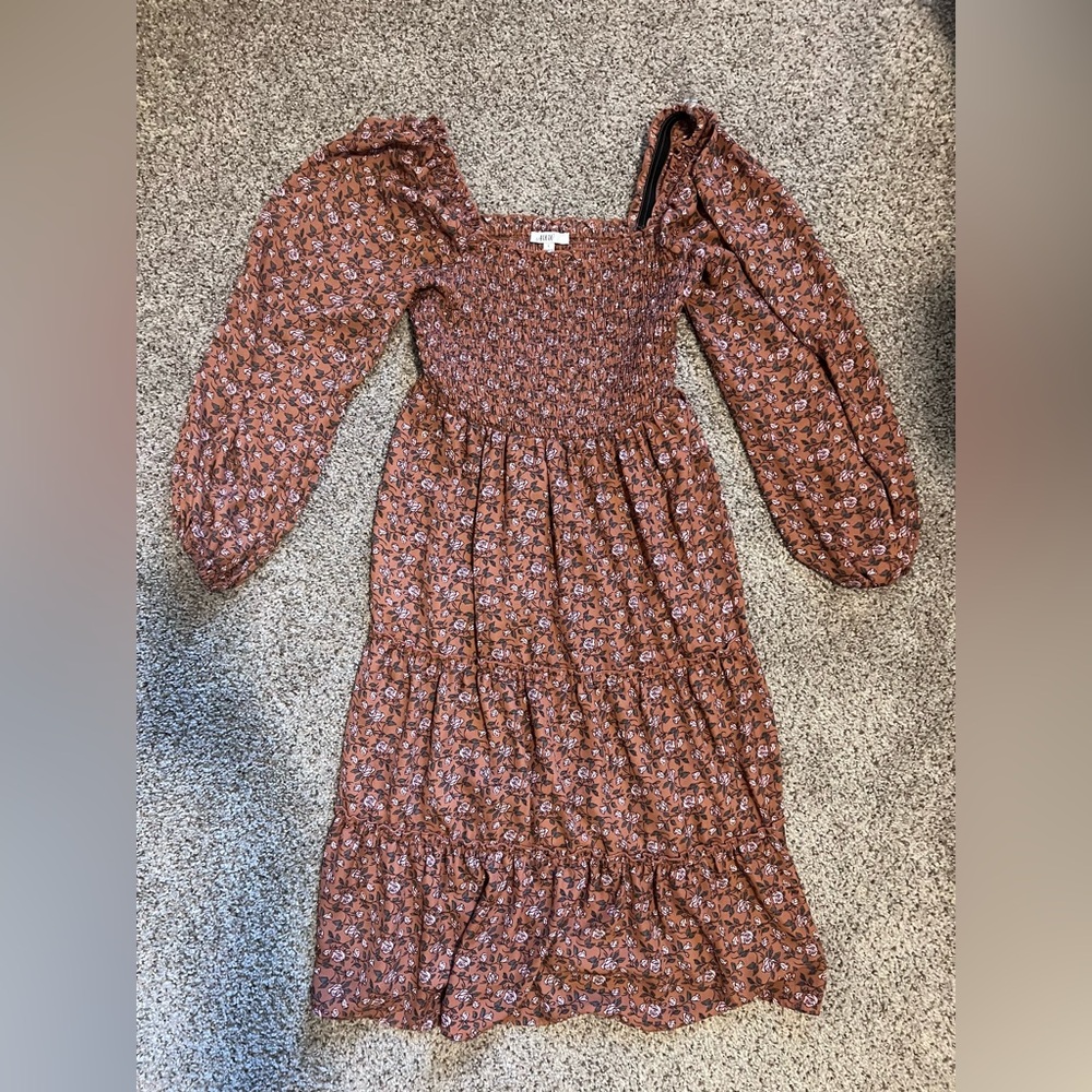 AUW Rust and Pink Floral Smocked Dress
